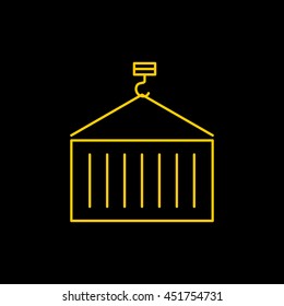 Yellow line icon of Crane hook on black background. EPS-10.