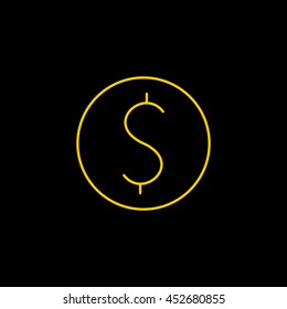 Yellow line icon of Dollar on black background. EPS-10.