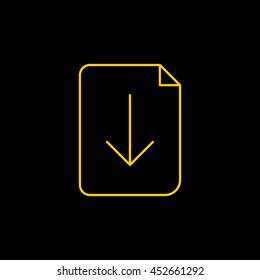 Yellow line icon of Download on black background. EPS-10.