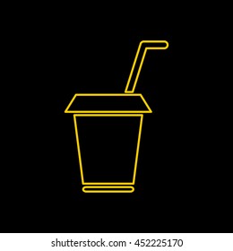 Yellow line icon of Drink Cup on black background. EPS-10.