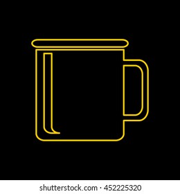 Yellow line icon of Drink Mug  on black background. EPS-10.
