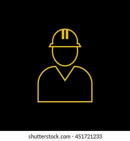Yellow line icon of Engineer on black background. EPS-10.