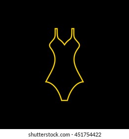 Yellow line icon of Gown on black background. EPS-10.