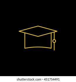 Yellow line icon of Graduation Cap on black background. EPS-10.