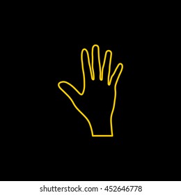 Yellow line icon of Hand on black background. EPS-10.