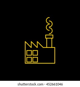 Yellow line icon of Industrial Building on black background. EPS-10.