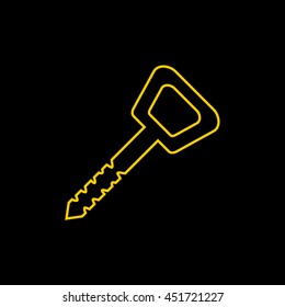 Yellow line icon of Key on black background. EPS-10.