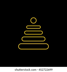 Yellow line icon of Kids Toy Pyramid on black background. EPS-10.