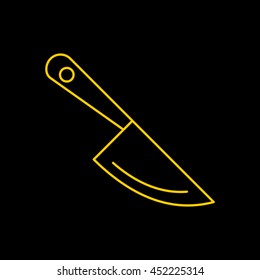 Yellow line icon of Kitchen Knife on black background. EPS-10.