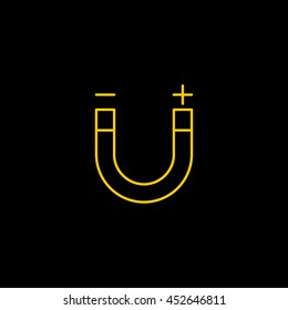 Yellow line icon of Magnet on black background. EPS-10.
