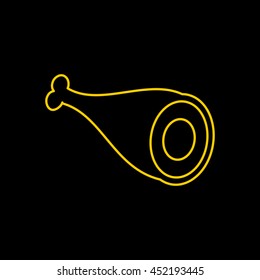 Yellow line icon of Meat on black background. EPS-10.