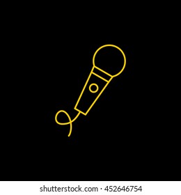 Yellow line icon of Microphone on black background. EPS-10.
