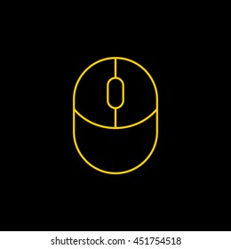 Yellow line icon of Mouse on black background. EPS-10.