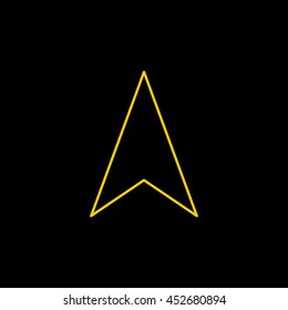 Yellow line icon of Navigation Arrow on black background. EPS-10.