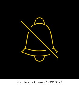 Yellow line icon of No Bell on black background. EPS-10.
