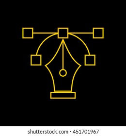 Yellow line icon of Pen Tool on black background. EPS-10.
