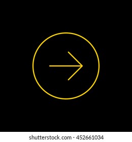 Yellow line icon of Right Arrow on black background. EPS-10.