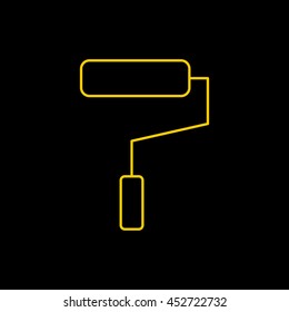 Yellow line icon of Roller Paint Brush on black background. EPS-10.