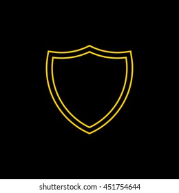 Yellow line icon of Shield on black background. EPS-10.