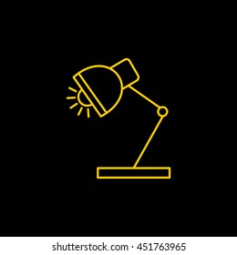 Yellow line icon of Table Lamp on black background. EPS-10.