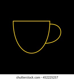 Yellow line icon of Tea Or Coffee Cup on black background. EPS-10.