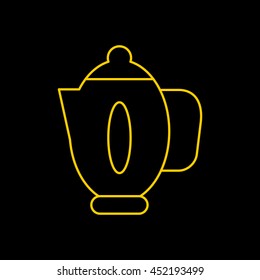 Yellow line icon of Tea Kettle on black background. EPS-10.