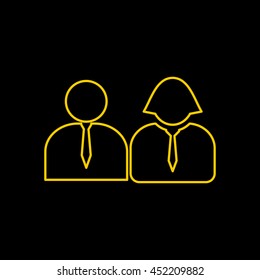 Yellow line icon of Team  on black background. EPS-10.