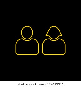 Yellow line icon of Team  on black background. EPS-10.
