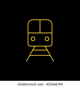 Yellow line icon of Train on black background. EPS-10.