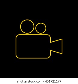 Yellow line icon of Video Camera on black background. EPS-10.