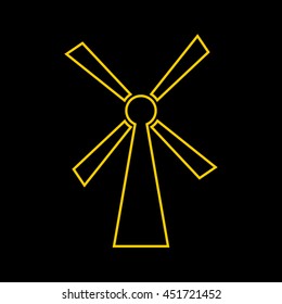 Yellow line icon of Windmill on black background. EPS-10.