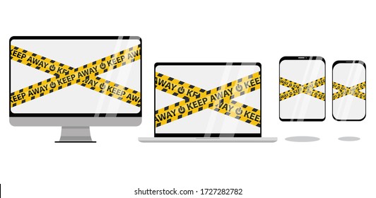 línea amarilla Manténgase alejado de la tecnología digital. Concepto de desintoxicación digital. Vector eps 10.