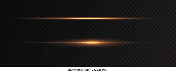 Yellow line light effect. Golden glowing neon lines. The golden glow of dust and glare. Flash of light. gold dust bokeh. Gold confetti shimmers on a dark background.