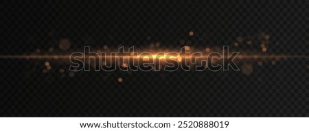 Yellow line light effect. Golden glowing neon lines. The golden glow of dust and glare. Flash of light. gold dust bokeh. Gold confetti shimmers on a dark background.