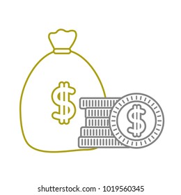 yellow line money inside bag with peso symbol and coins
