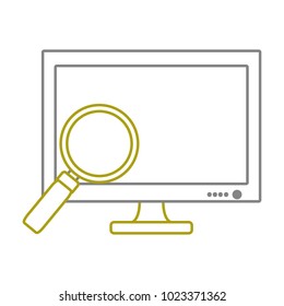 yellow line screen computer technology with magnifying glass
