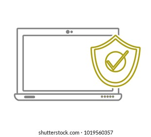yellow line screen laptop technology with shield security