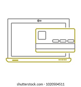 yellow line screen laptop technology with digital credit card