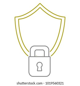 yellow line shield and padlock object to security protection