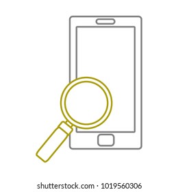yellow line smartphone technology with magnifying glass tool