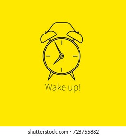 Yellow line smiley alarm clock. Vector illustration
