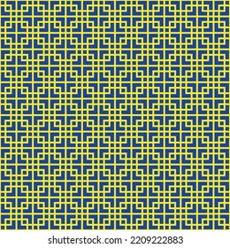 Yellow line and square pattern on blue background. Tradition Chinese pattern backdrop.