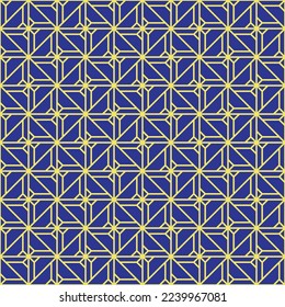 Yellow line and square pattern on blue background. A linked diagonal line shape. Yellow lattice on blue backdrop.