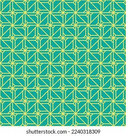 Yellow line and square pattern on green background. A linked diagonal line shape. Yellow lattice on green backdrop.