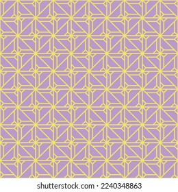 Yellow line and square pattern on purple background. A linked diagonal line shape. Yellow lattice on purple backdrop.