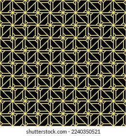 Yellow line and square pattern on black background. A linked diagonal line shape. Yellow lattice on black backdrop.