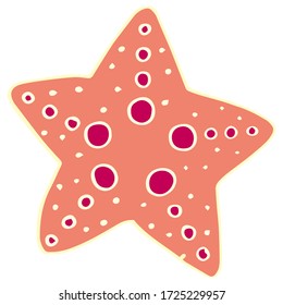 Yellow line starfish on white isolated backdrop. Sea creature for invitation or gift card, pet shop logo, diving club, bath tile. Phone case or cloth print art. Doodle style stock vector illustration