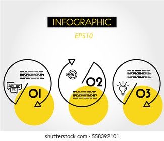 yellow linear infogaphic set of circles, three options