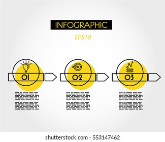 yellow linear infographic arrows with ring, outline concept