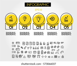 yellow linear infographic circles elements, six options